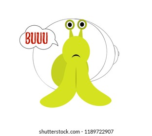 Illustration of cute sad snail. Flat design. Isolated. Cartoon icon. As print, label, element of logo