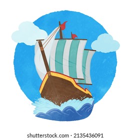Illustration of a cute sailing ship