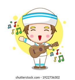 Illustration of cute sailor man character playing guitar