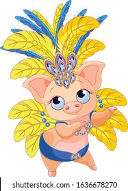 Illustration of cute samba dancer pig