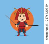 Illustration of cute samurai warrior vector. The Concept of Isolated Technology. Flat Cartoon Style Suitable for Landing Web Pages, Banners, Flyers, Stickers, Cards