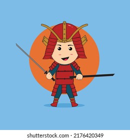Illustration of cute samurai warrior vector. The Concept of Isolated Technology. Flat Cartoon Style Suitable for Landing Web Pages, Banners, Flyers, Stickers, Cards