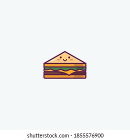 Illustration of Cute Sandwich Icon - Smiley Emoji Icon Set, Vector Cartoon Illustration.