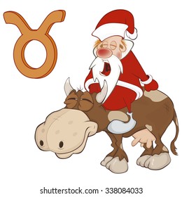 Illustration of a Cute Santa Claus. Astrological Sign in the Taurus. Cartoon Character.
