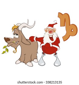 Illustration of a Cute Santa Claus. Astrological Sign in the Zodiac Capricorn. Cartoon Character.