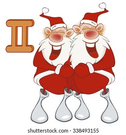 Illustration of a Cute Santa Claus. Astrological Sign in the  Zodiac Gemini. Cartoon Character