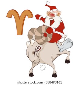 Illustration of a Cute Santa Claus. Astrological Sign in the  Zodiac Aries. Cartoon Character