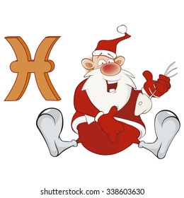 Illustration of a Cute Santa Claus. Astrological Sign in the  Zodiac Fish Pisces. Cartoon Character.