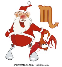 Illustration of a Cute Santa Claus. Astrological Sign in the  Zodiac Scorpion. Cartoon Character