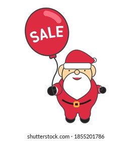 Illustration of a cute Santa Claus character holding a red balloon, Vector illustration for shop.	