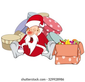 Illustration of a Cute Santa Claus and Christmas Gifts. Cartoon Character