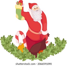 Illustration of a cute Santa Claus with decor and colorful socks for gifts that can be used for Christmas designs