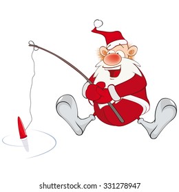 Illustration of a Cute Santa Claus a Fisherman. Cartoon Character