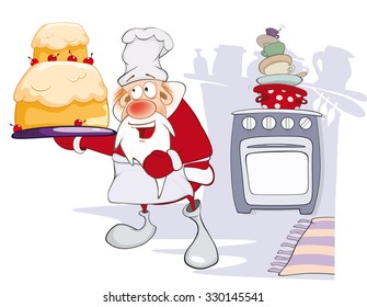 Illustration of Cute Santa Claus Gourmet Chef. Cartoon Character