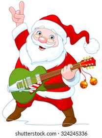 Illustration of cute Santa Claus plays guitar