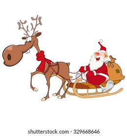 Illustration of a Cute Santa Claus and a Reindeer. Cartoon Character