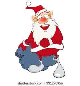 Illustration of a Cute Santa Claus and a Sack Full of Gifts. Cartoon Character