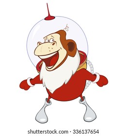 Illustration of a Cute Santa Claus.A Monkey Astronaut. Year of the Monkey. Cartoon Character.