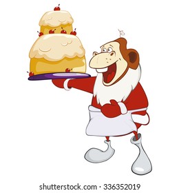 Illustration of a Cute Santa Claus.A Monkey Gourmet Chef. Year of the Monkey. Cartoon Character.