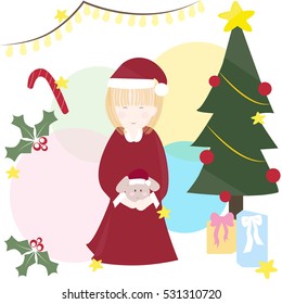 Illustration of cute santa girl on Christmas day.