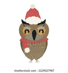 Illustration of cute santa owl