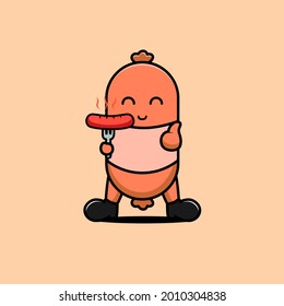 illustration of cute sausage eating sausage vector design