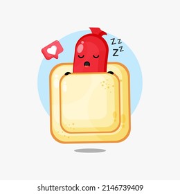 Illustration of cute sausage sleeping on bread