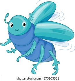 Illustration of a Cute Scarab Beetle Fluttering About