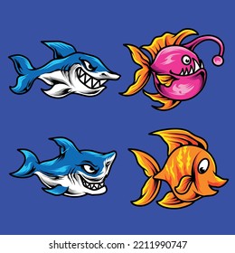 ilustración del diseño de un conjunto de vectores de peces de mar bonitos. se puede usar para afiches, diseños de camisetas, merch, etc