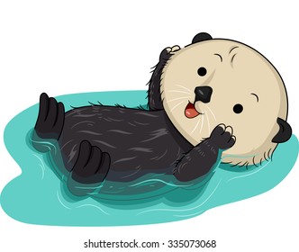 Illustration of a Cute Sea Otter Floating on Water