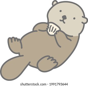 Illustration of a cute sea otter holding a shellfish