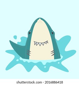 Illustration of cute shark in cartoon style. Flat vector illustration