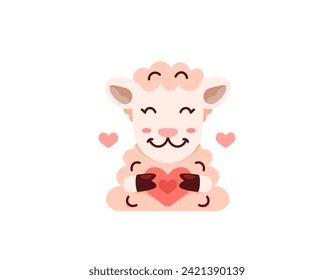 An illustration of a cute sheep holding a heart or a symbol of love. funny, cute, and adorable Goat character. animals and love. graphic elements of Valentine's Day. Illustration design for poster