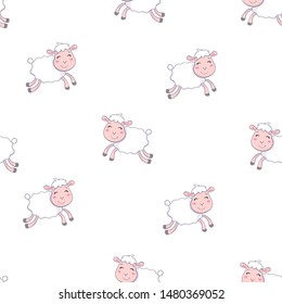 illustration of cute sheep seamless pattern on white background