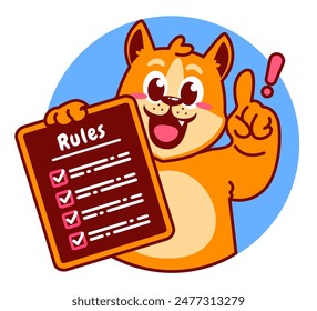 Illustration von niedlichen Shiba Inu Cartoon Charakter Holding Checkliste und Regeln