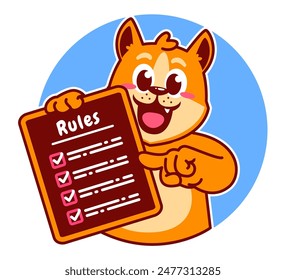 Ilustración de la lista de verificación y reglas de retención de personajes de dibujos animados de Shiba Inu