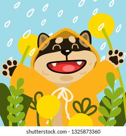 Illustration with cute shiba inu. Dog vector.