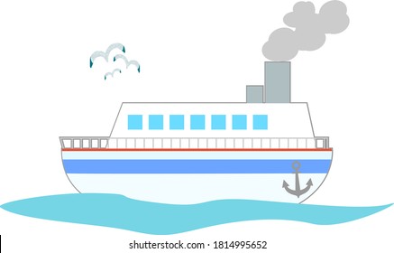 Illustration of a cute ship and a seagull