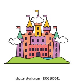  Illustration of a Cute and simple  Castle vector, wonderful magic kingdom ,  vector illustration princess castle for kid