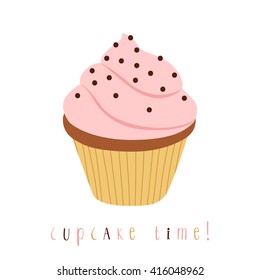 illustration of cute simple cupcake with cupcake time text message. can be used like stickers or for greeting cards and party invitations