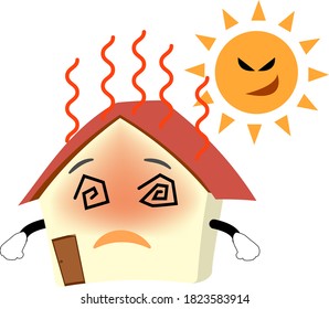 Illustration Of A Cute And Simple House With A Hot Sun