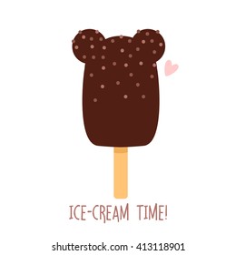 illustration of cute simple ice cream with ice cream time text message. can be used like stickers or for greeting cards and party invitations