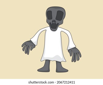 An illustration of cute skeleton wearing white robe