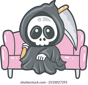 Ilustración del icono del fantasma del cráneo lindo.
Divertido cráneo fantasma en actividades pegatinas.
Ángel de la muerte lindos Elementos.
Demonio se sienta en la silla rosa