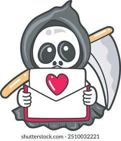 Ilustración del icono del fantasma del cráneo lindo.
Divertido cráneo fantasma en actividades pegatinas.
Ángel de la muerte lindos Elementos.
Demonio trae un correo de amor