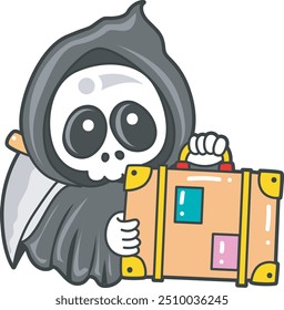 Illustration of cute skull ghost icon.
Funny skull ghost in activities stickers.
Angel of death cute elements.
Demon bring a travel bag