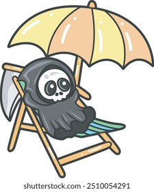 Illustration of cute skull ghost icon.
Funny skull ghost in activities stickers.
Angel of death cute elements.
Demon relax under umbrella
