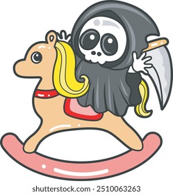 Illustration of cute skull ghost icon.
Funny skull ghost in activities stickers.
Angel of death cute elements.
Demon riding a rocky horse
