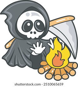 Illustration of cute skull ghost icon.
Funny skull ghost in activities stickers.
Angel of death cute elements.
Demon in the near of firefighter
