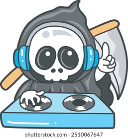 Ilustração de bonito crânio ícone fantasma.
Fantasma de crânio engraçado em adesivos de atividades.
Anjo da morte elementos fofos.
Demônio tocando um clube de DJ